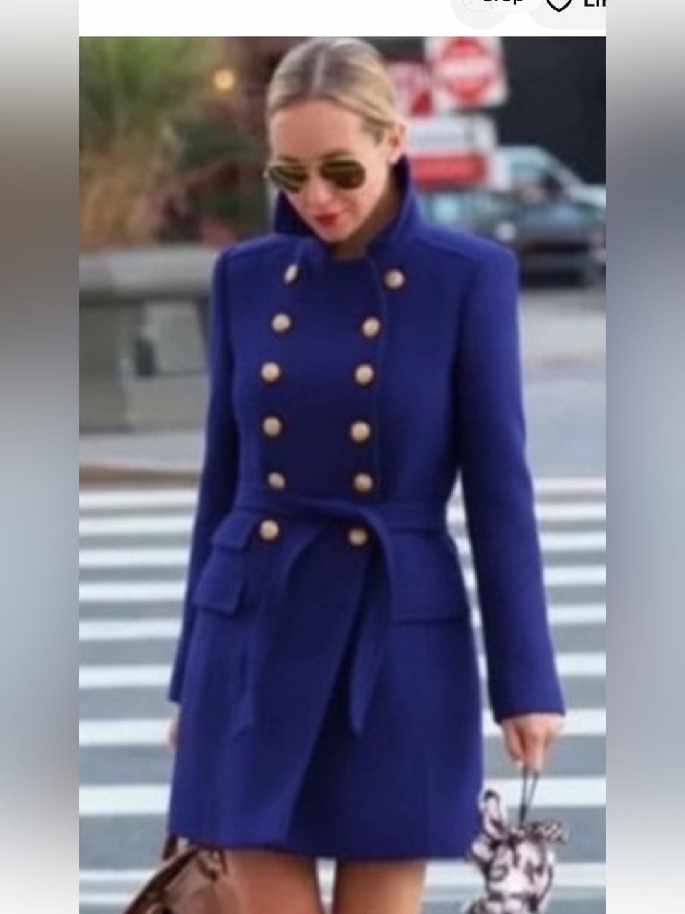 J. Crew Double Cloth Cobalt Blue Double-Breasted Wool Pea Coat with Gold Buttons